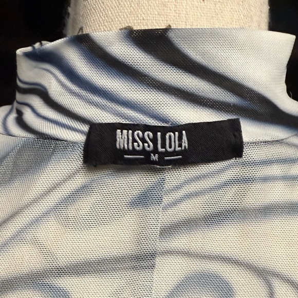 Miss Lola Mesh Bodycon Dress Long Sleeve Blue Marble Print Size M - Picture 5 of 6